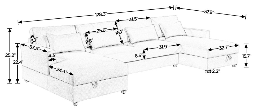 Spacious U Shape Sectional Sofa: Perfect for Relaxation and Storage   Contemporary   Sectional Sofas   by TATEUS LLC  Houzz