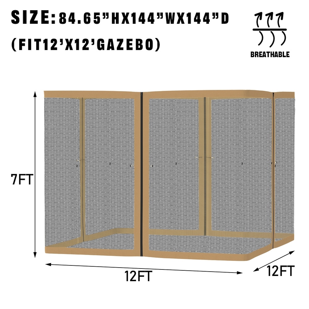 Aoodor Gazebo Netting Screen Black 12' x 12' Replacement Universal 4 Panel Sidewalls ( Only Netting)