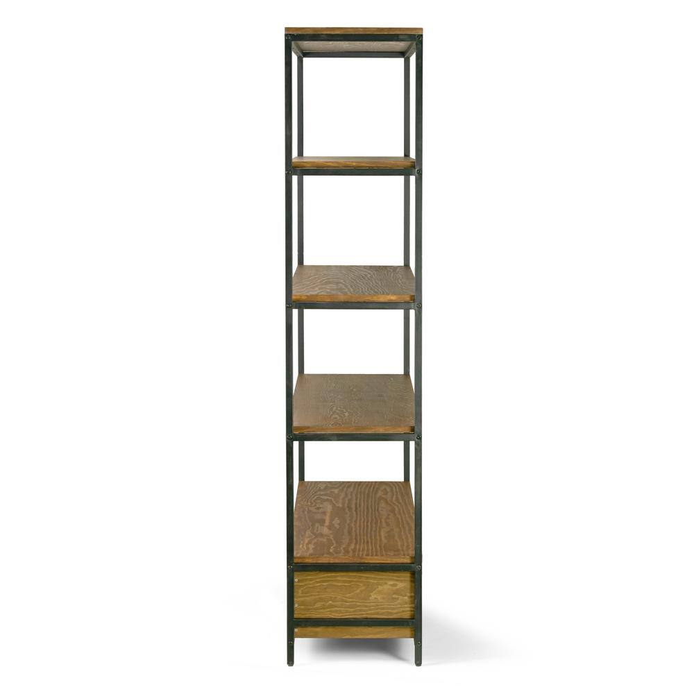 Glamour Home 70.75 in. BrownBlack Metal 5-shelf Etagere Bookcase with Drawers GHDSV-1251