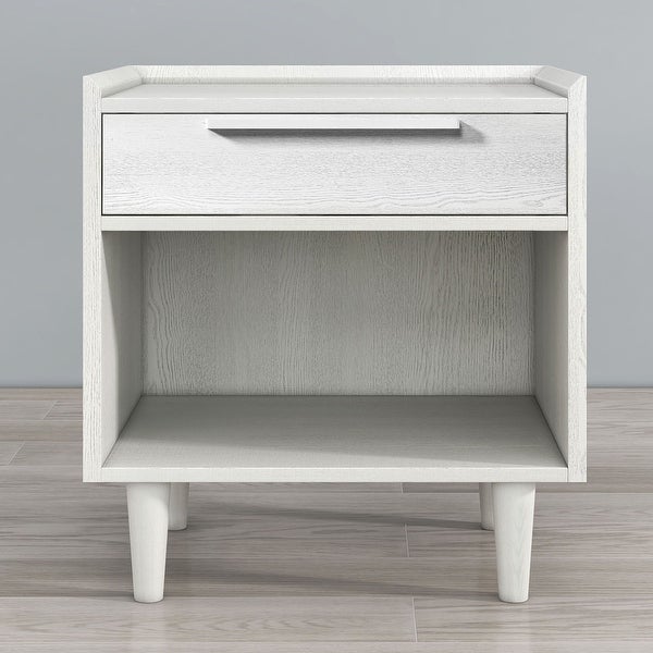 Modern Style Manufactured Wood 1 Drawer Nightstand Side Table with Wood Legs， White