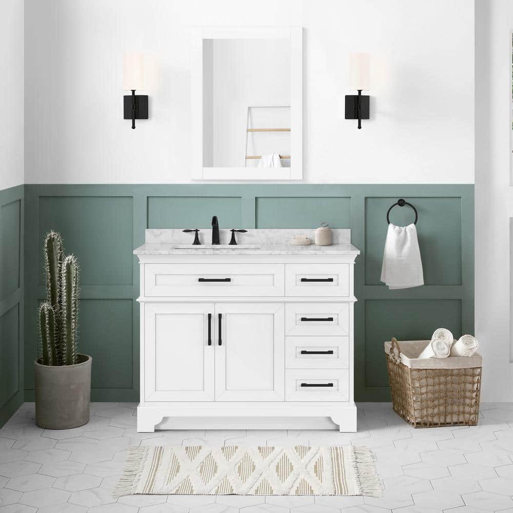 Home Decorators Collection Cherrydale 42 in W x 22 in D x 3450 in H Bath Vanity in White with White Cultured Marble Top