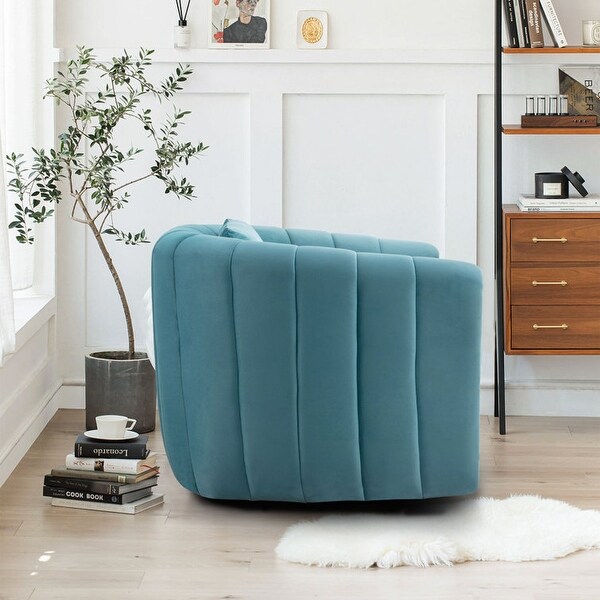 Ebello Oversize Velvet Swivel Barrel Comfy Round Armchair with Plump Pillow