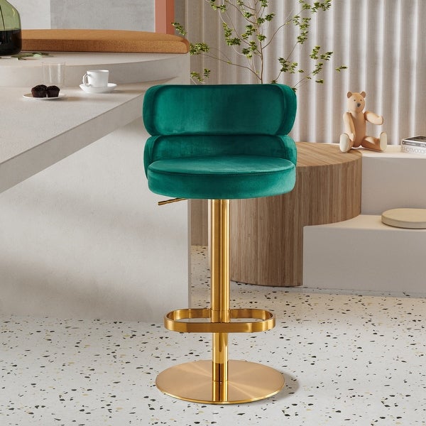 Upholstered Height-adjustable Rounded Mid-back Barstool