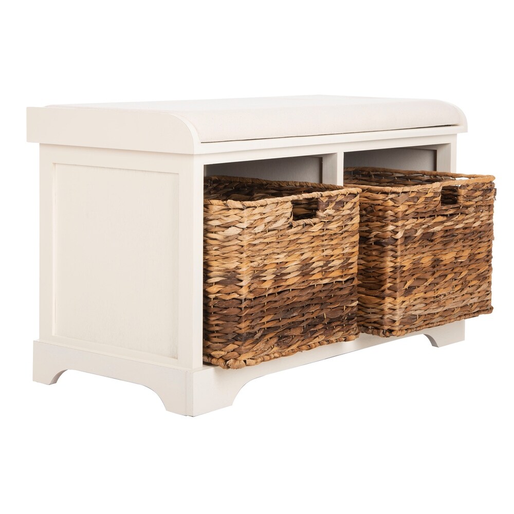 SAFAVIEH Freddy Distressed White Wicker Storage Bench   33.5\