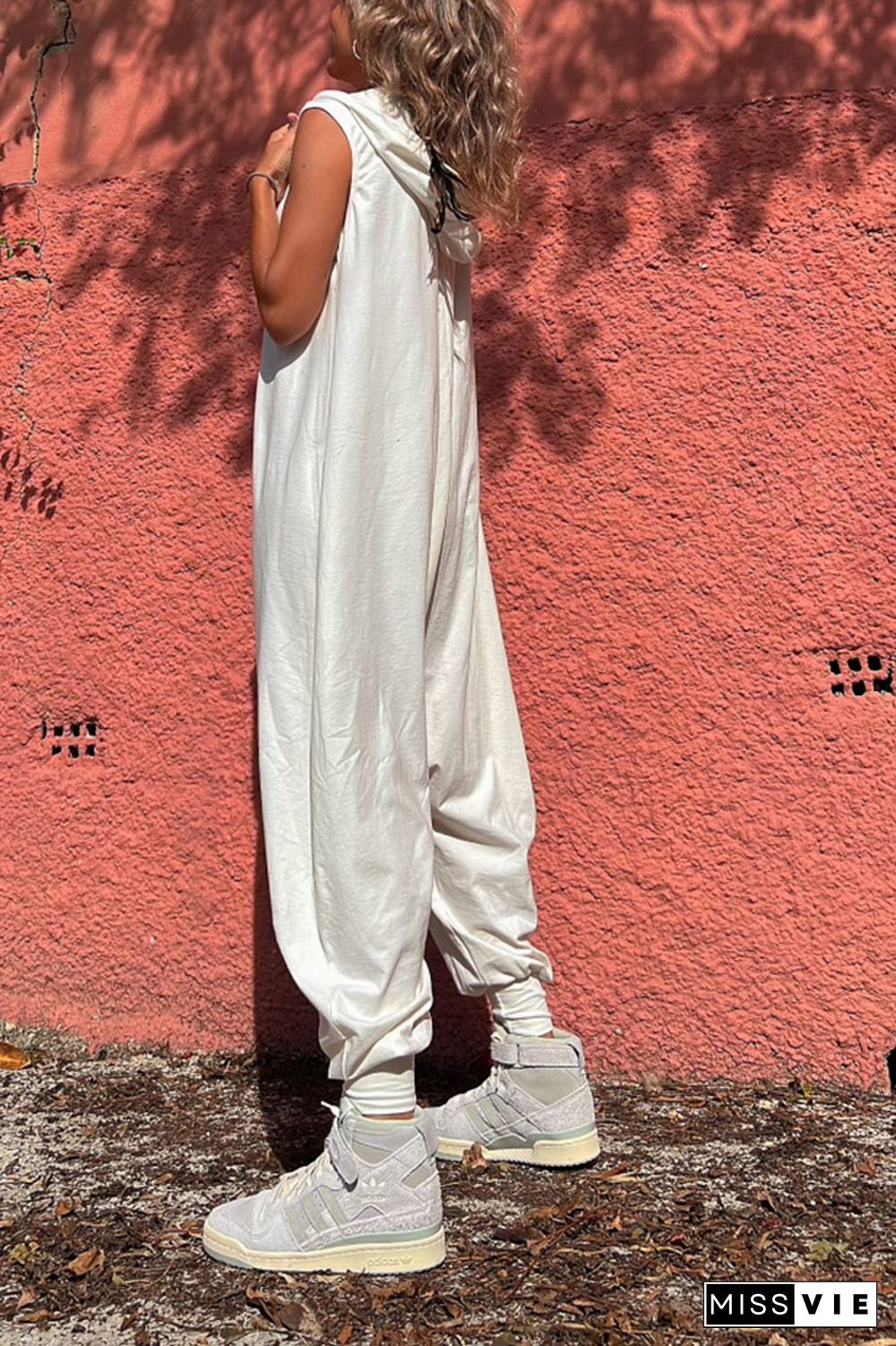 Loose Fit Sleeveless Hooded Plain Jumpsuit