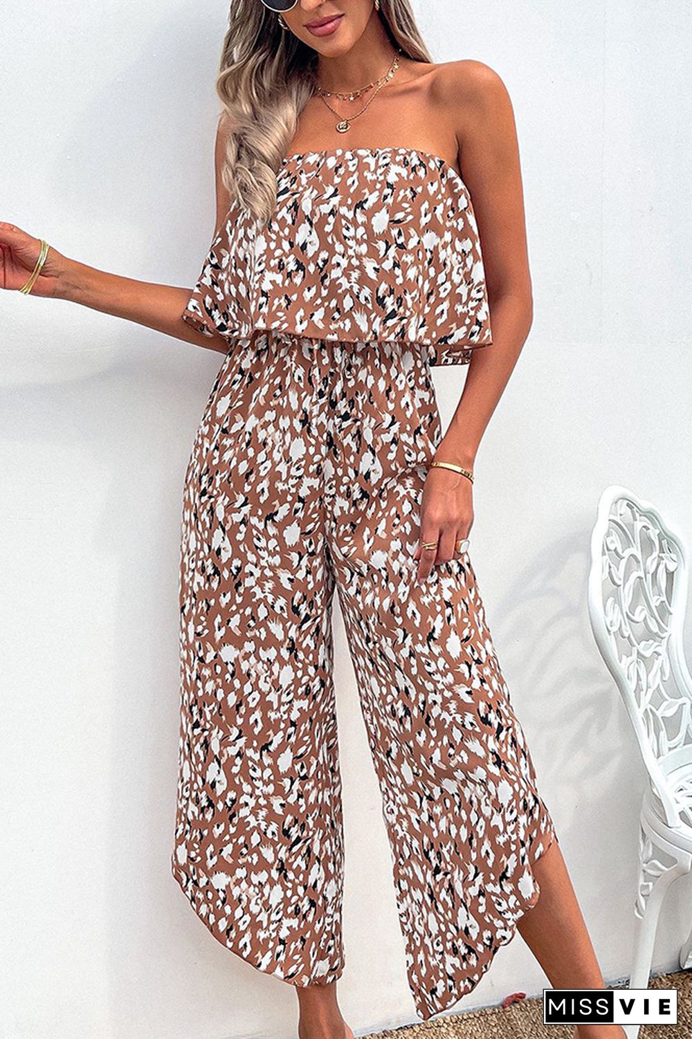 Full Print Off Shoulder Chiffon Jumpsuit Wholesale