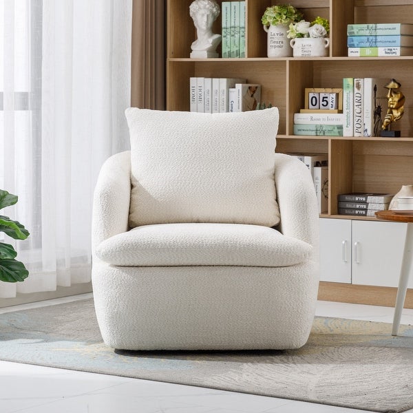 Modern Upholstered Living Room Swivel Club Chair with Pillow