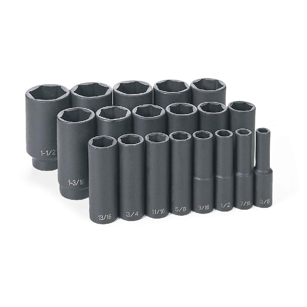 1/2 Drive 19 Pc. Deep Length Fractional Master Set ;