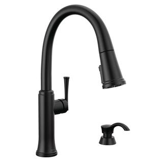 Delta Eldridge Single Handle Pull Down Sprayer Kitchen Faucet with ShieldSpray in Matte Black 19842Z-BLSD-DST