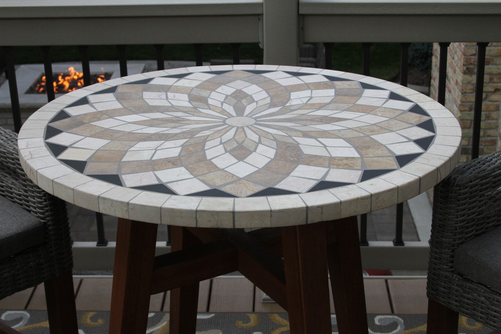 3 Piece Counter Height Marble Table With Light Gray Wicker Chairs Set   Tropical   Outdoor Pub And Bistro Sets   by Outdoor Interiors  Houzz