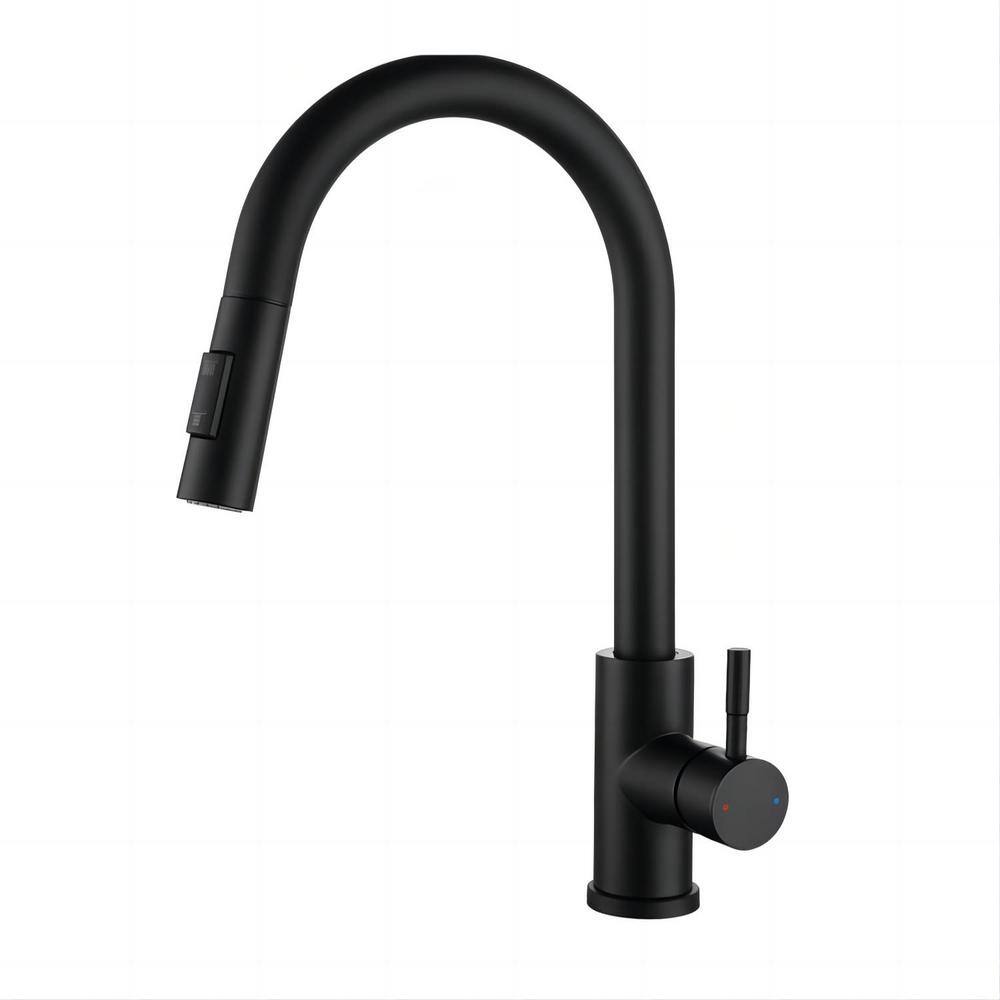 Satico Amuring Single Handle Pull Out Sprayer Kitchen Faucet with cUPC Certification in Matte Black XL8800F