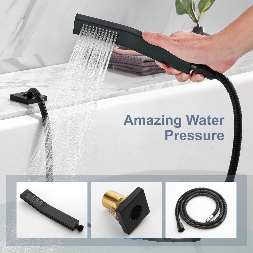 Miscool 2-Handle Tub-Mount Roman Tub Faucet with Hand Shower in Matte Black SHSMDH10C724BL