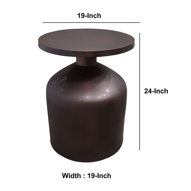 24 Inch Metal Frame End Table with Round Top and Bottle Shape Base， Garnet Red