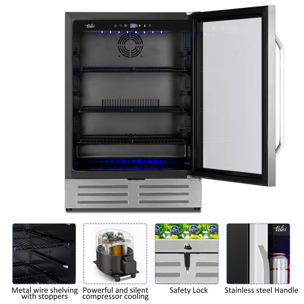 Velivi 24 in. 210 (12 oz.) Can Built-inFreestanding Beverage Cooler Fridge with Adjustable Shelves in Stainless Steel KMYL150HD