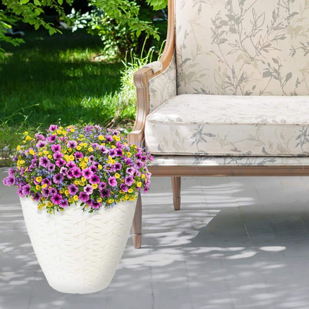 PRIVATE BRAND UNBRANDED 13 in. Dia White Ash Resin Woven Texture Planter HD1438B-030R