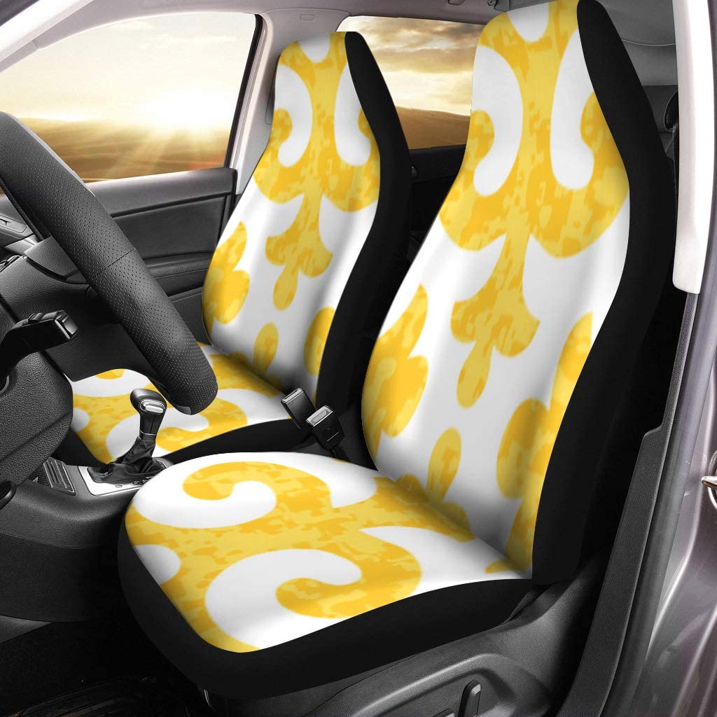 ZHANZZK Set of 2 Car Seat Covers Camoflage Shyrdak Fleur De Lis Pattern Eclectic Safari Vintage Universal Auto Front Seats Protector Fits for Car，SUV Sedan，Truck