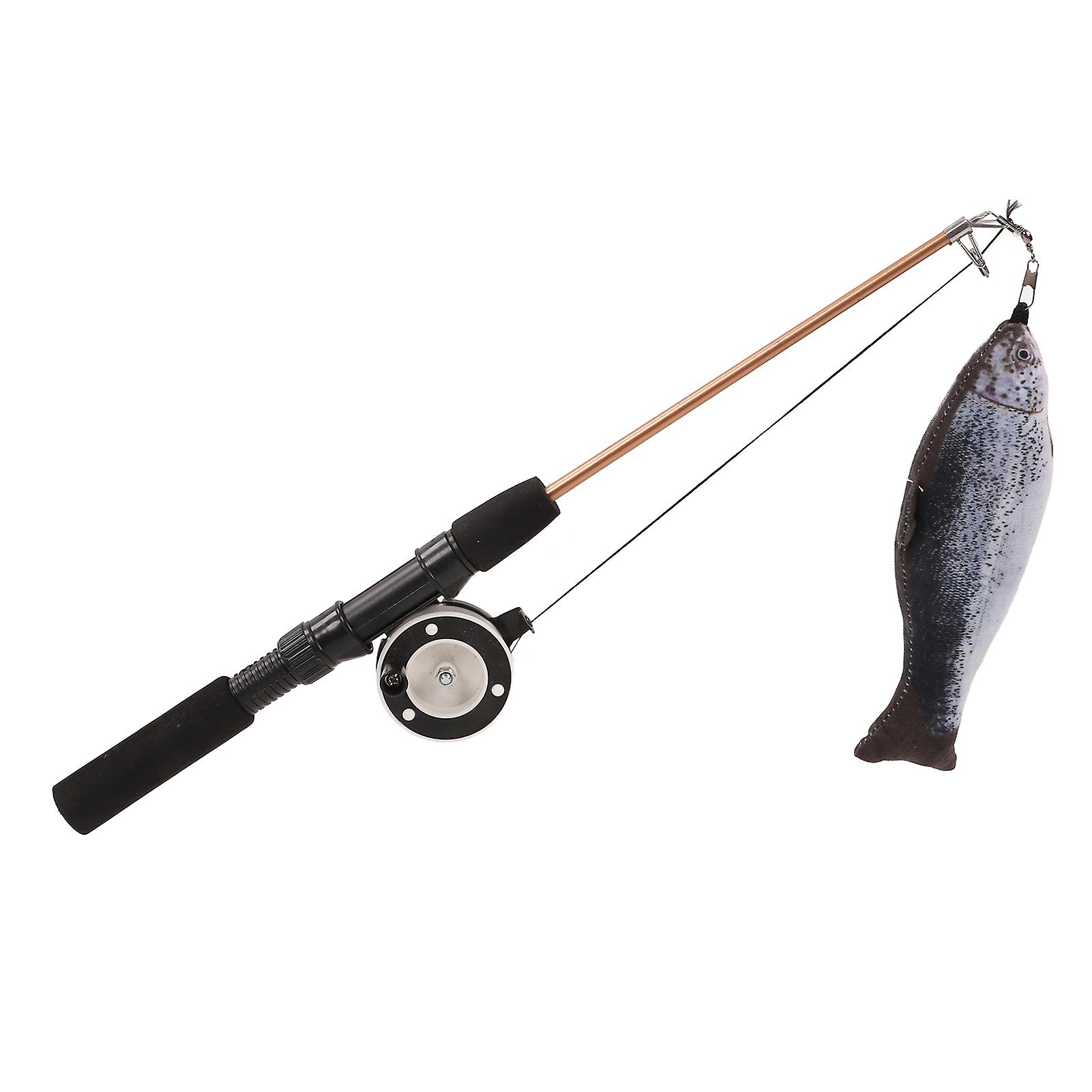 Retractable Cat Teaser Wand Toy Interactive Fishing Rod With Simulation Fish For Catssalmon + Fishing Rod