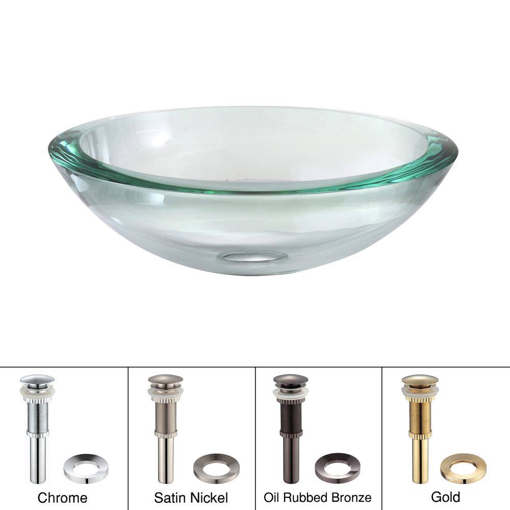 KRAUS Edge Glass Vessel Sink in Clear with Pop-Up Drain and Mounting Ring in Chrome GV-150--CH