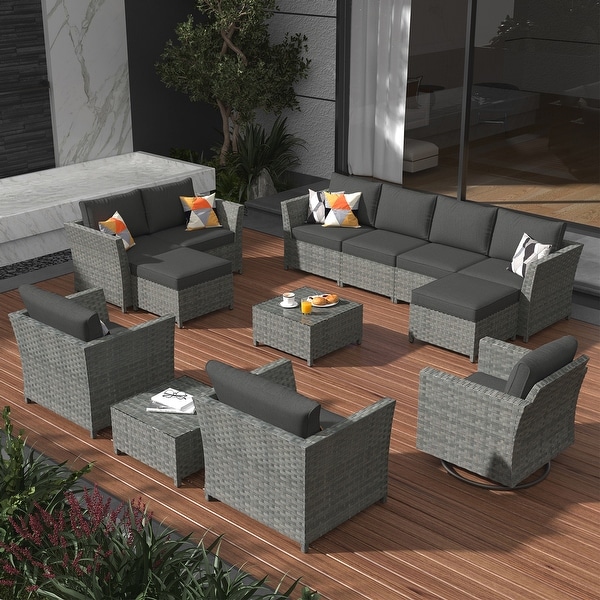 XIZZI 13Piece Outdoor Wicker Patio Furniture with Coffee Table Ottoman