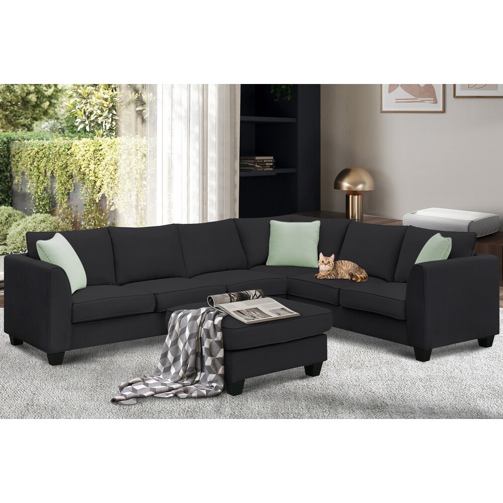 112 inch Sectional Sleeper Sofa Living Room Sets with 7 High Quality Seats and 3 Pillows  L Shape Fabric Cushions Couches