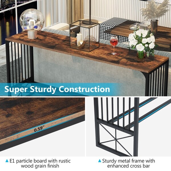 70.9 inch Extra Long Sofa Table， Rustic Industrial Entryway Console Table