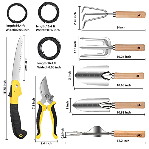 SEBIDER Garden Tools Kit, Gardening Tools Gifts for Women Men Gardener, Garden Tool Set with Saw Pruner Weeder Trowel Transplanter Rake (Heavy Duty Stainless Steel)