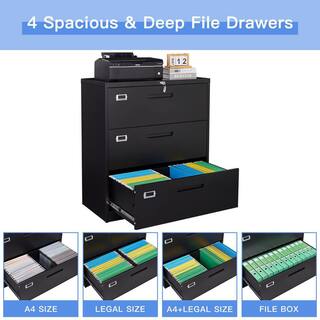 Zeus  Ruta Black File Cabinet 3-Drawer with Lock Locking Metal Lateral Filing Cabinet for Home Office ZeusOffice112BK