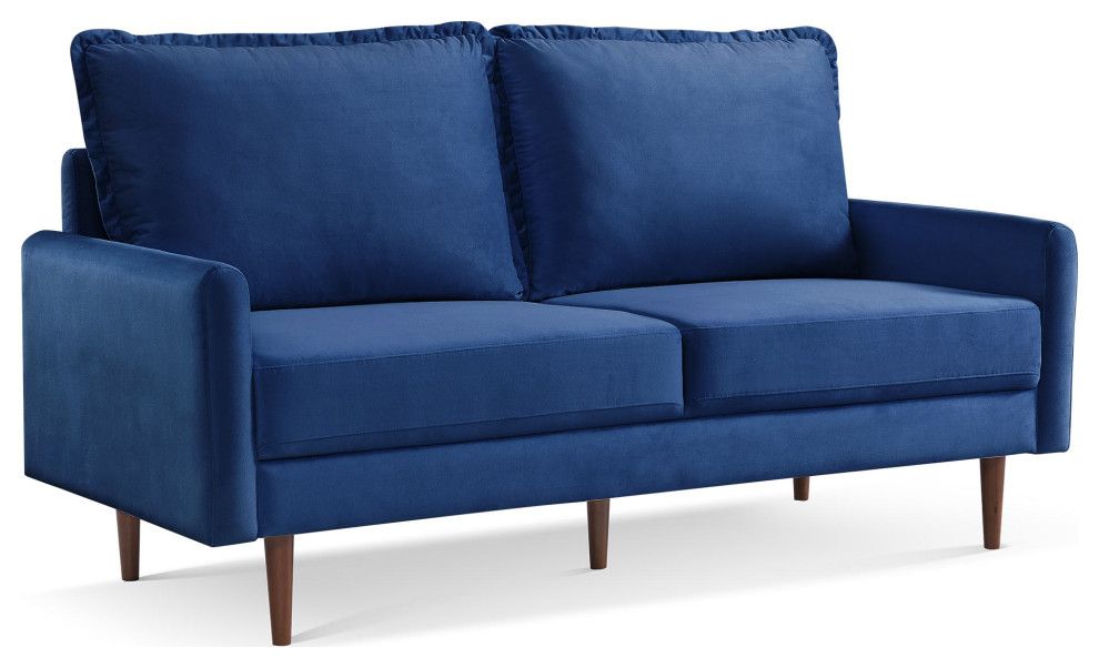 38.6H x 68.5W x 31.5D Blue Velvet Upholstered Loveseat   Midcentury   Loveseats   by IDEAZ International  LLC  Houzz