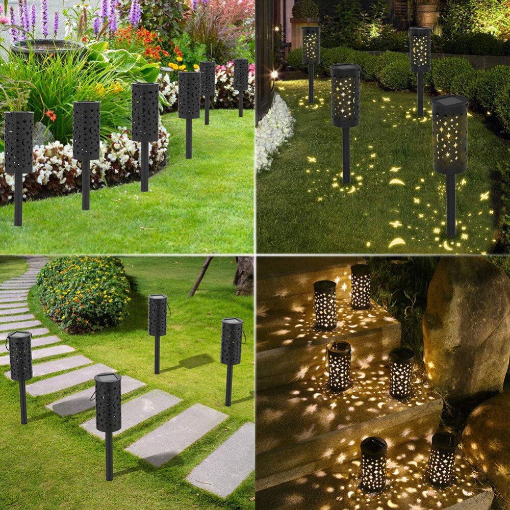 Star Moon Solar LED Iron Art Lantern Light Garden Yard Outdoor Path Hanging Sidewalk Courtyard Decor Lawn Lamp