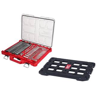 MW 38 in. and 14 in. Drive SAEMetric Ratchet and Socket Mechanics Tool Set wPACKOUT Case (106-Piece)  Mounting Plate 48-22-9486-48-22-8485