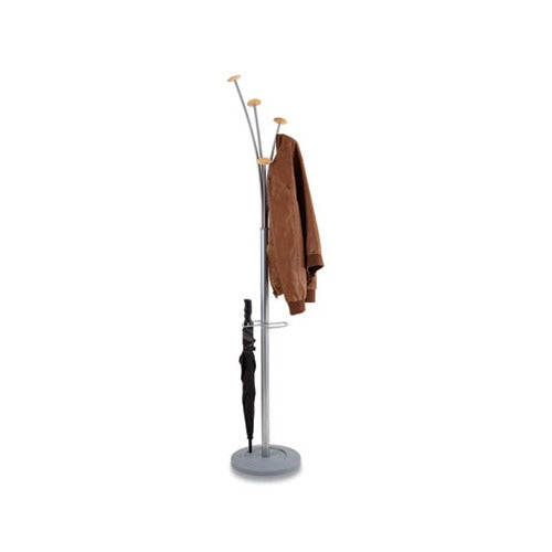 Festival Coat Stand with Umbrella Holder Five Knobs， 14w x 14d x 73.67h， Silver Gray