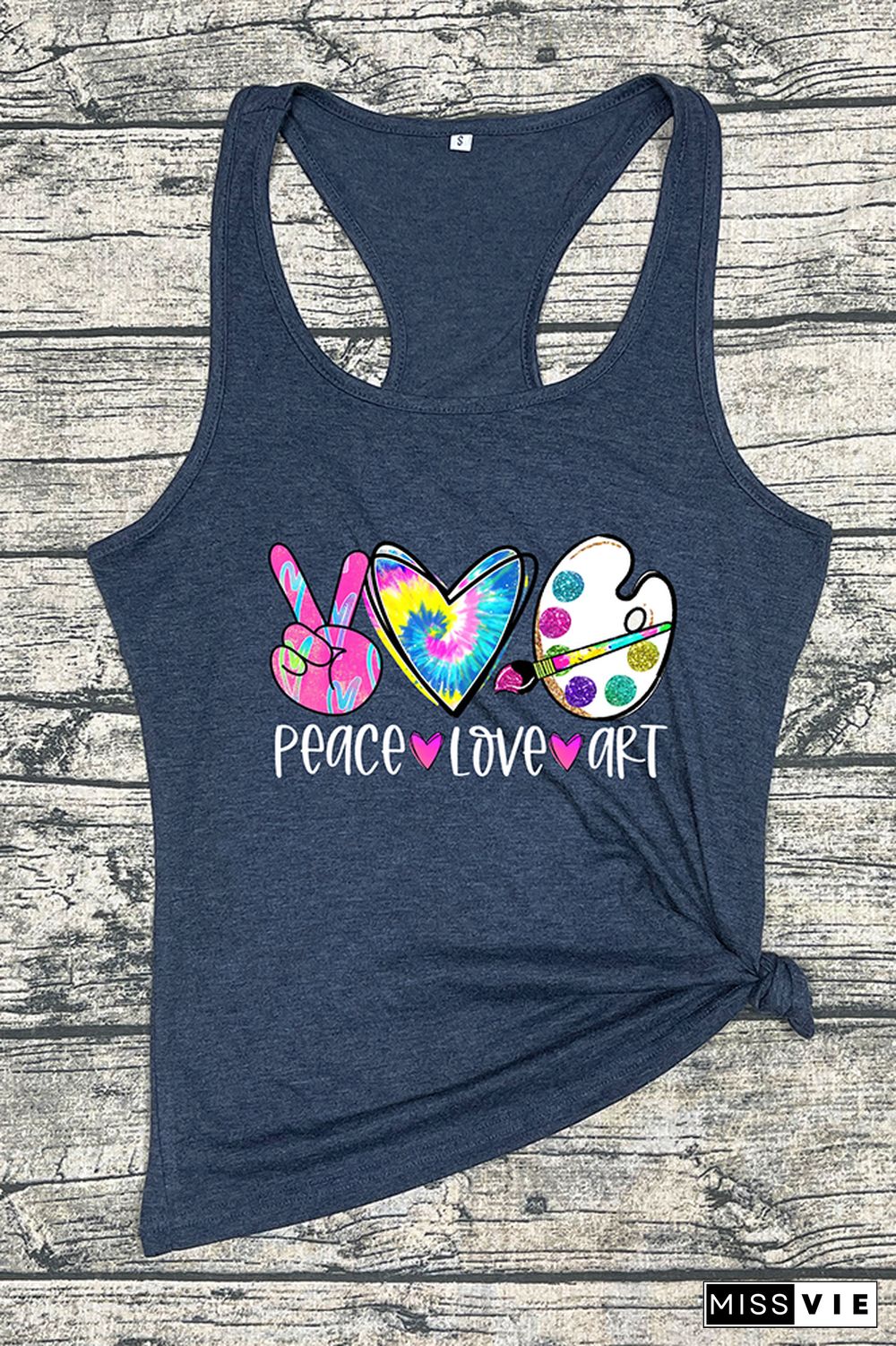 Peace Love Art Colorful Tie Dye Printed Sleeveless Tank Top Wholesale