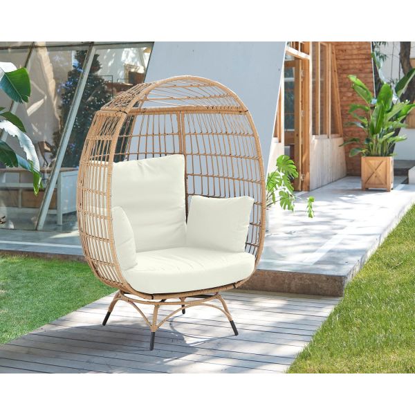 Spezia Patio Freestanding Egg Chair with Cream Cushions