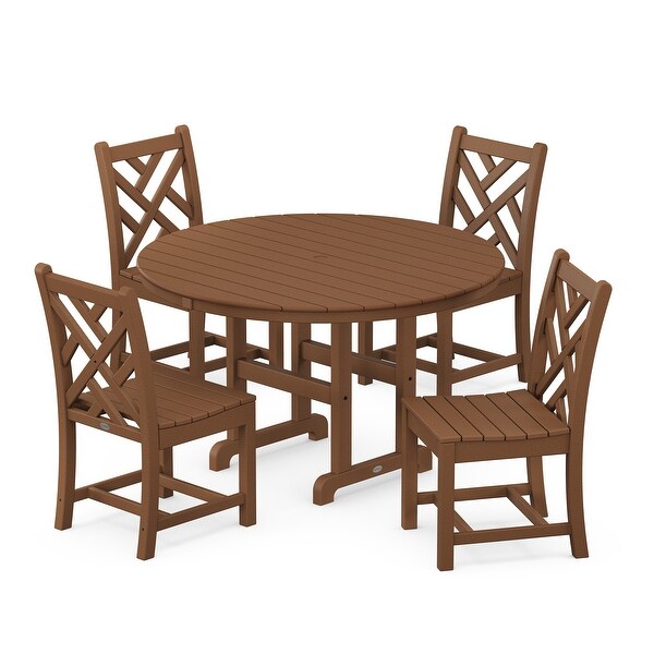 POLYWOOD Chippendale 5Piece Round Farmhouse Side Chair Dining Set