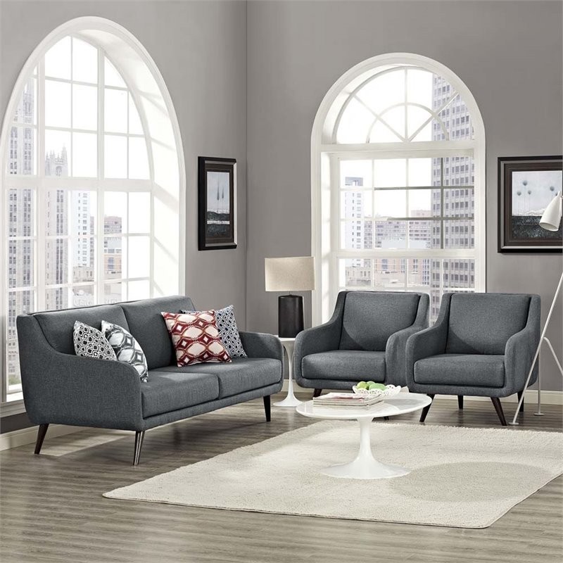 Verve Living Room Furniture Upholstered Fabric 3 Piece Set   Midcentury   Living Room Furniture Sets   by Uber Bazaar  Houzz