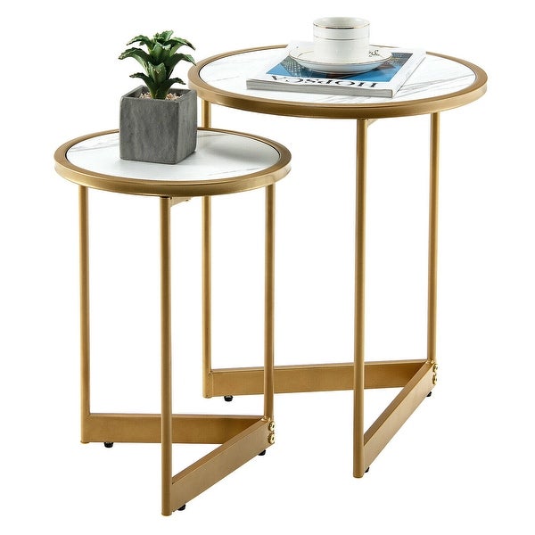 Gymax Round Nesting Table Set of 2 Modern Side End Table Space-saving