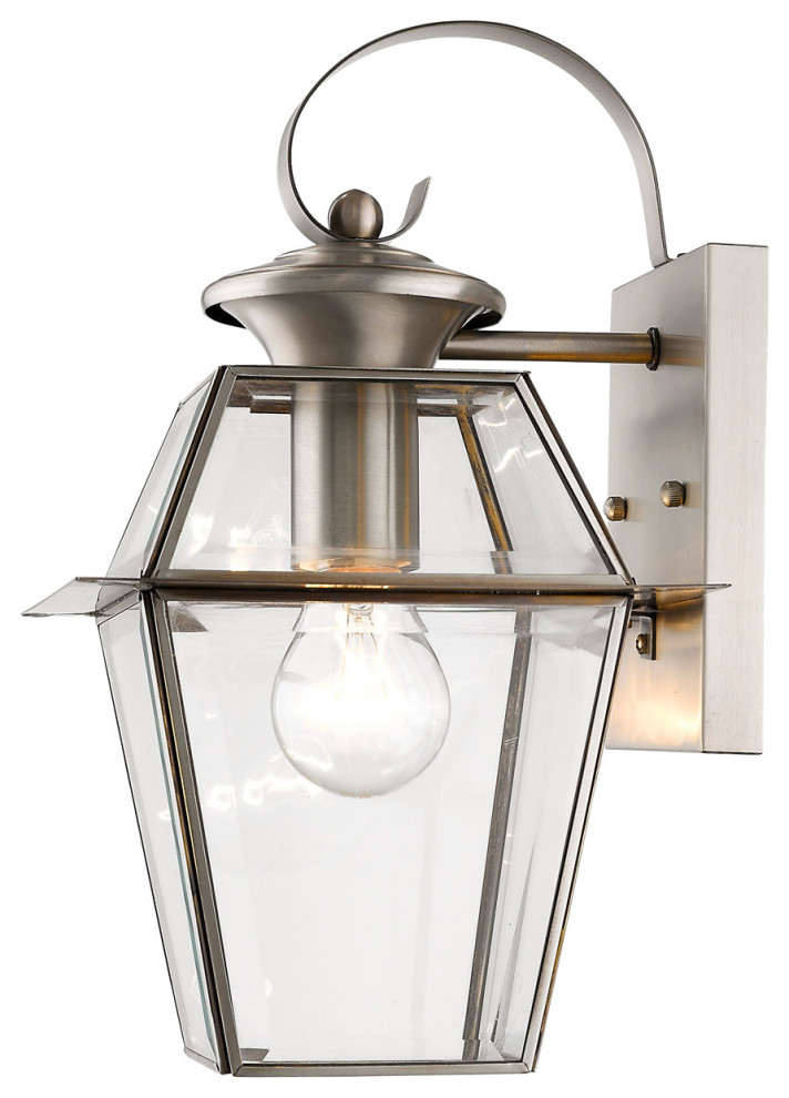 Westover 1 Light Outdoor Wall Light  Brushed Nickel   Traditional   Outdoor Wall Lights And Sconces   by Buildcom  Houzz