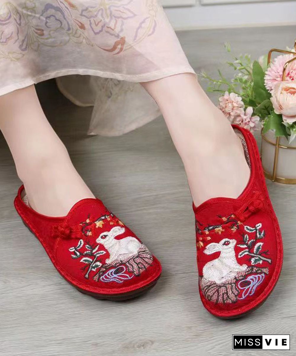 Pink Embroidery Retro Splicing Slide Sandals