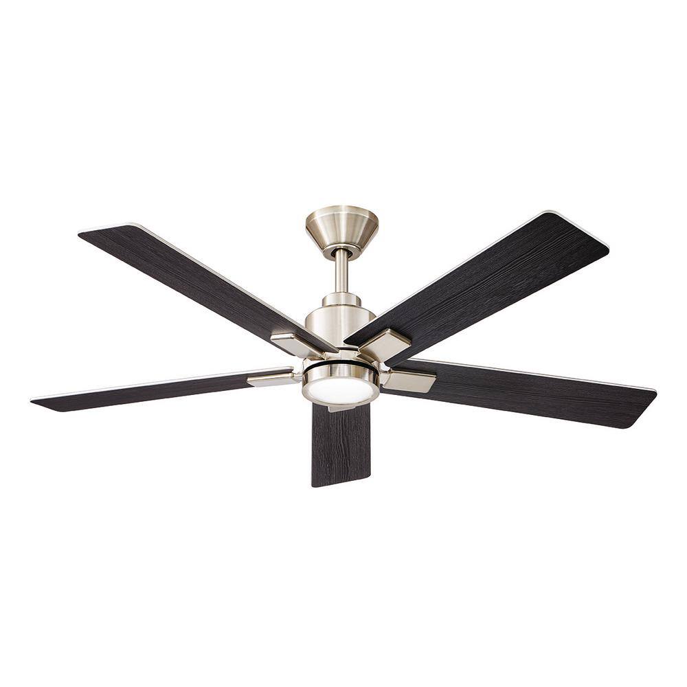 Hampton Bay Zandra 52 in. White Changing Integrated LED Brushed Nickel Smart Hubspace Ceiling Fan with Light Kit and Remote Included 92380