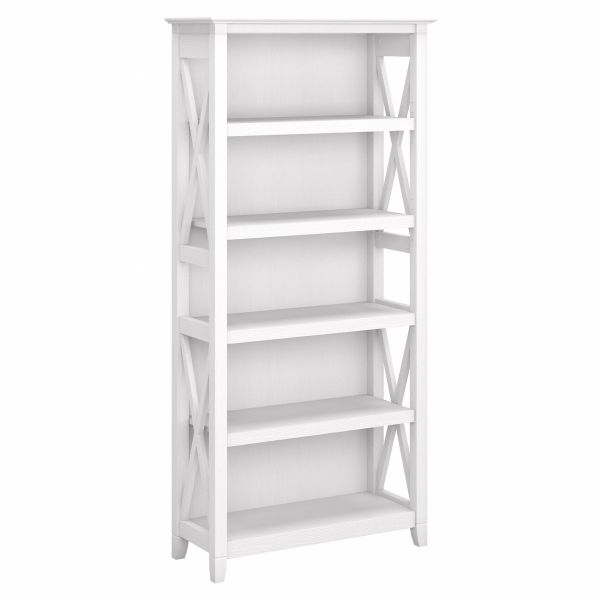 Bush Furniture Key West Tall 5 Shelf Bookcase in Pure White Oak