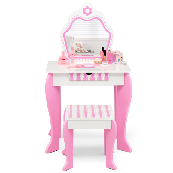 Costway 91382764 2 in 1 Toddler Vanity Set with De...