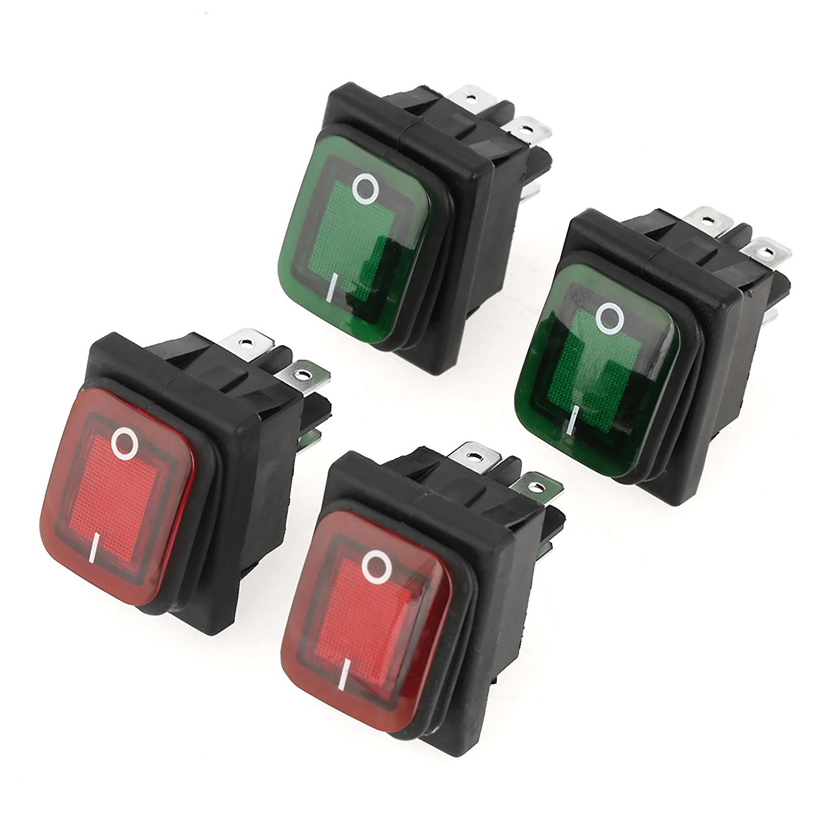 4 Pcs  Set Black Waterproof 4 Pin 2 Position On Off Red Green Lamp Rocker Switch