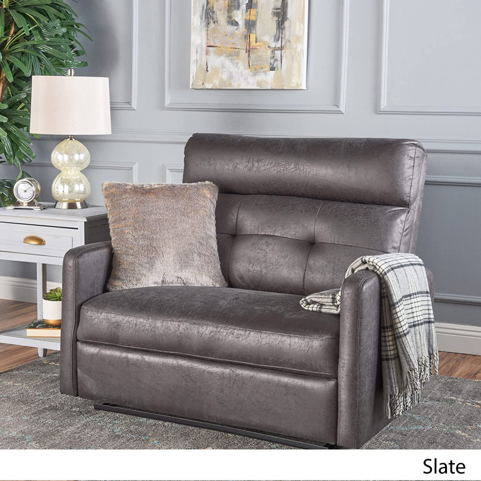 Contemporary 2 Seater Recliner  Cushioned Seat With Deep Tufted Back  Slate   Contemporary   Recliner Chairs   by Declusia  Houzz