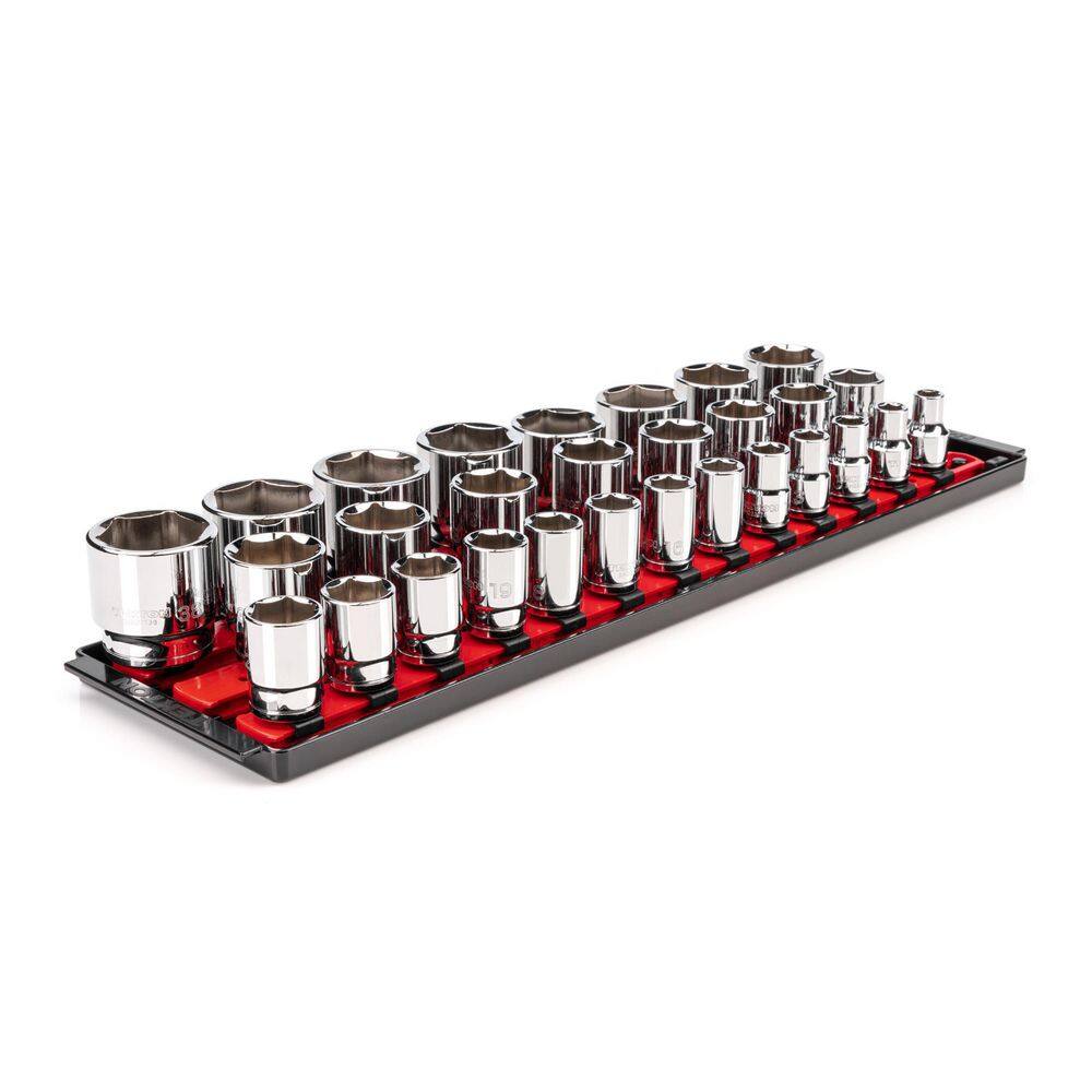 TEKTON 12 in. Drive 6-Point Socket Set (29-Piece) (10-38 mm) with Rails SHD92124