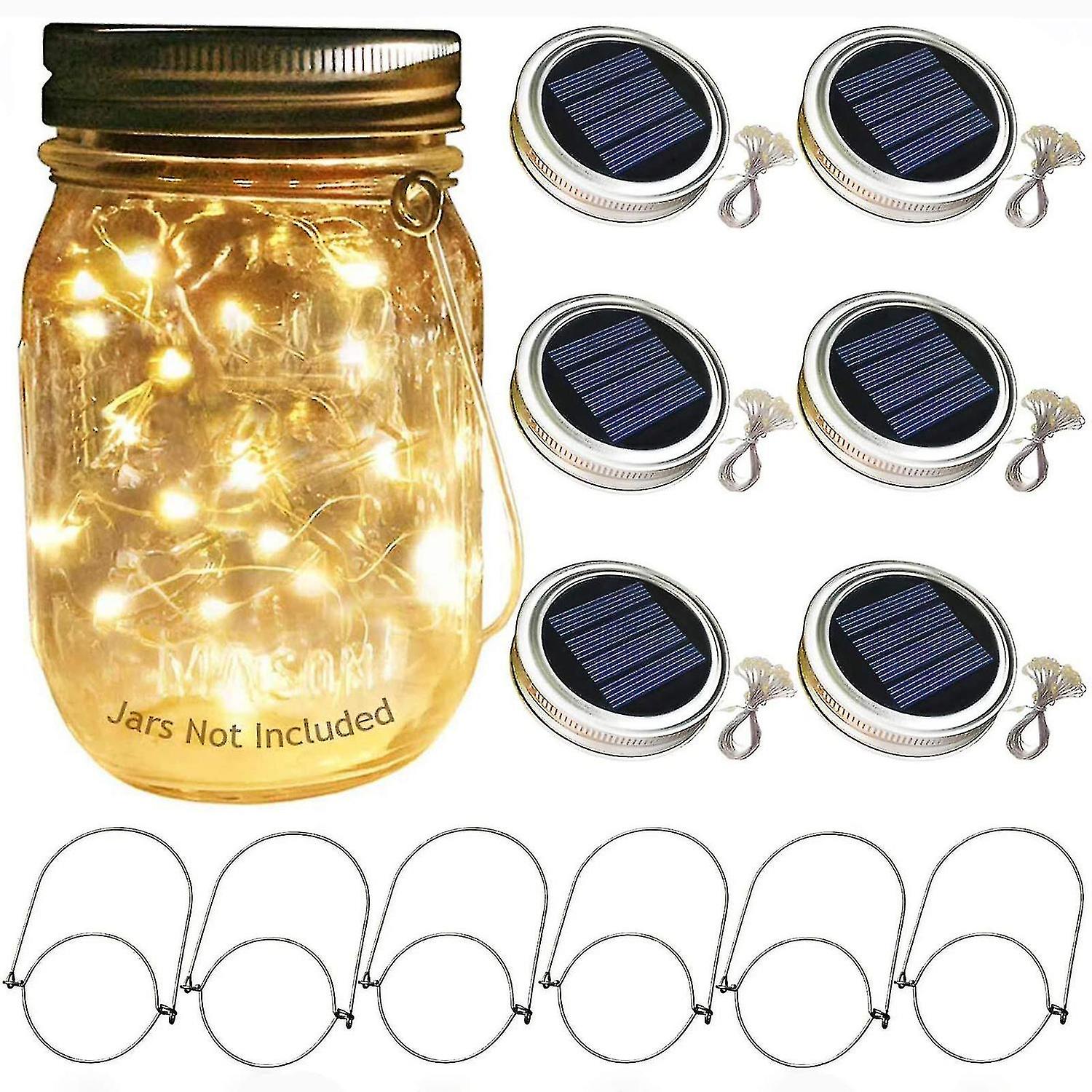 Solar Mason Jar Lights 6 Pcs Warm White Jar Lids String Lights With 20 Led Outdoor Hanging Decor For