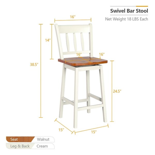 Gymax 2PCS Bar Stool 24.5'' Swivel Counter Height Chair w/ Footrest