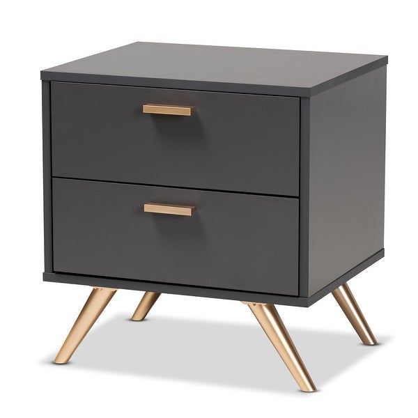 Kelson Modern Dark Grey and Gold Finished Wood 2-Drawer Nightstand - - 33914443