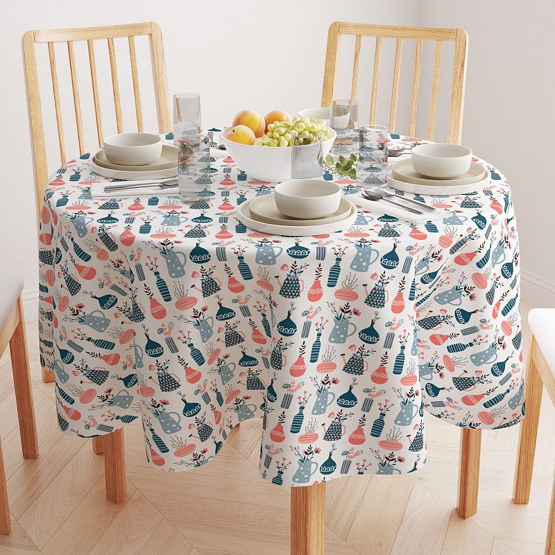 Round Tablecloth， 100% Polyester， 60 Round， Doodle Vases