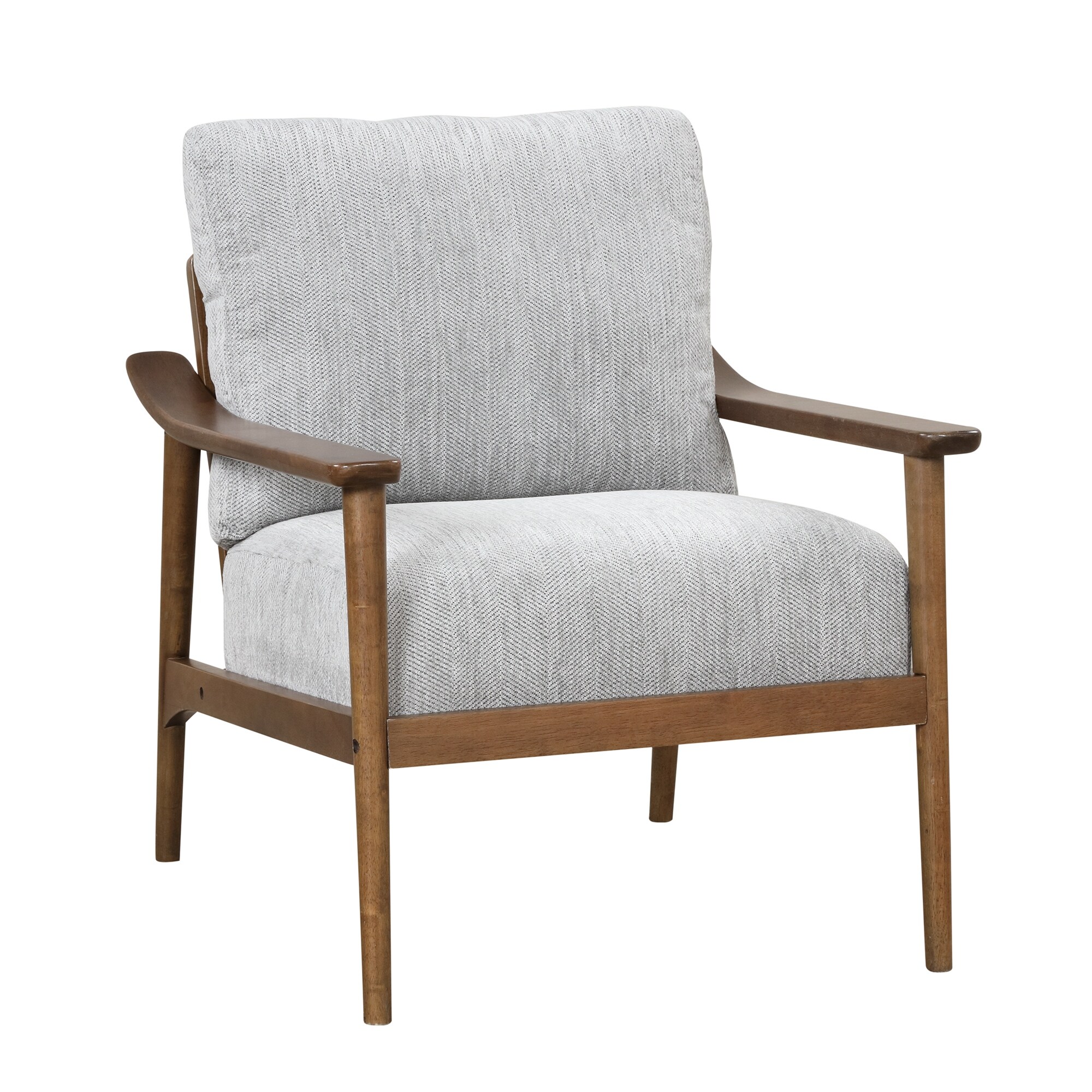 Mid Century Modern Chair with Solid Wood Frame，Arm Chair with Vertical Slatted Back，Thick Pad Upholstered Accent Chair