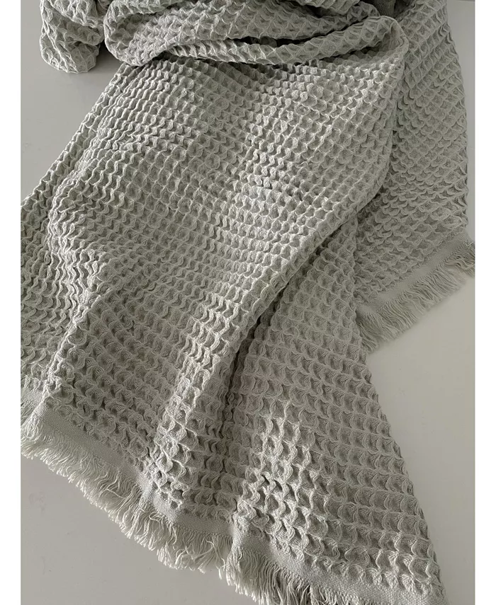 Anaya Home Olive Grey Turkish Cotton Waffle Throw Blanket 50x70